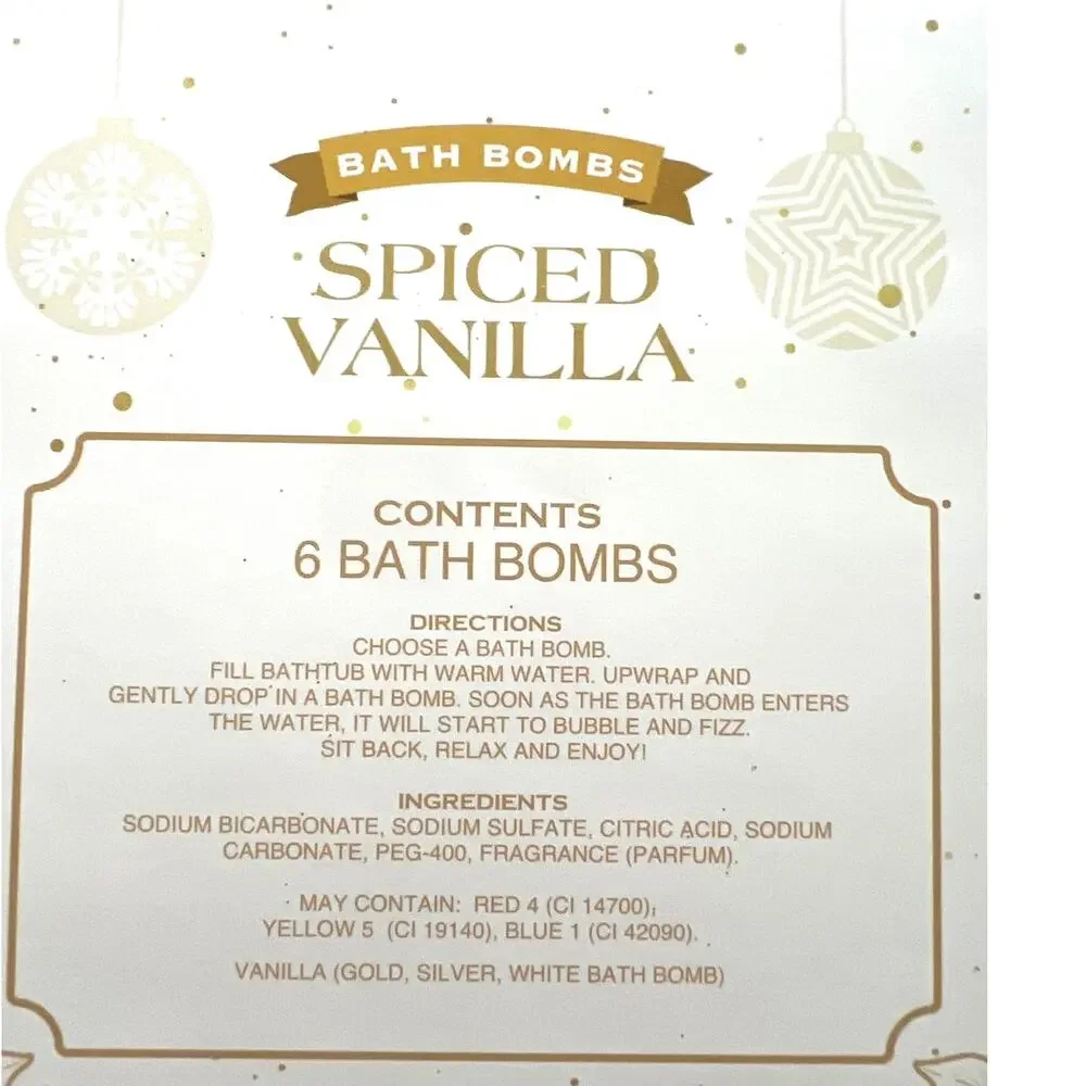 6-Piece Vanilla Scented Bath Bomb Set | Gold/Silver/White | 1.76 oz